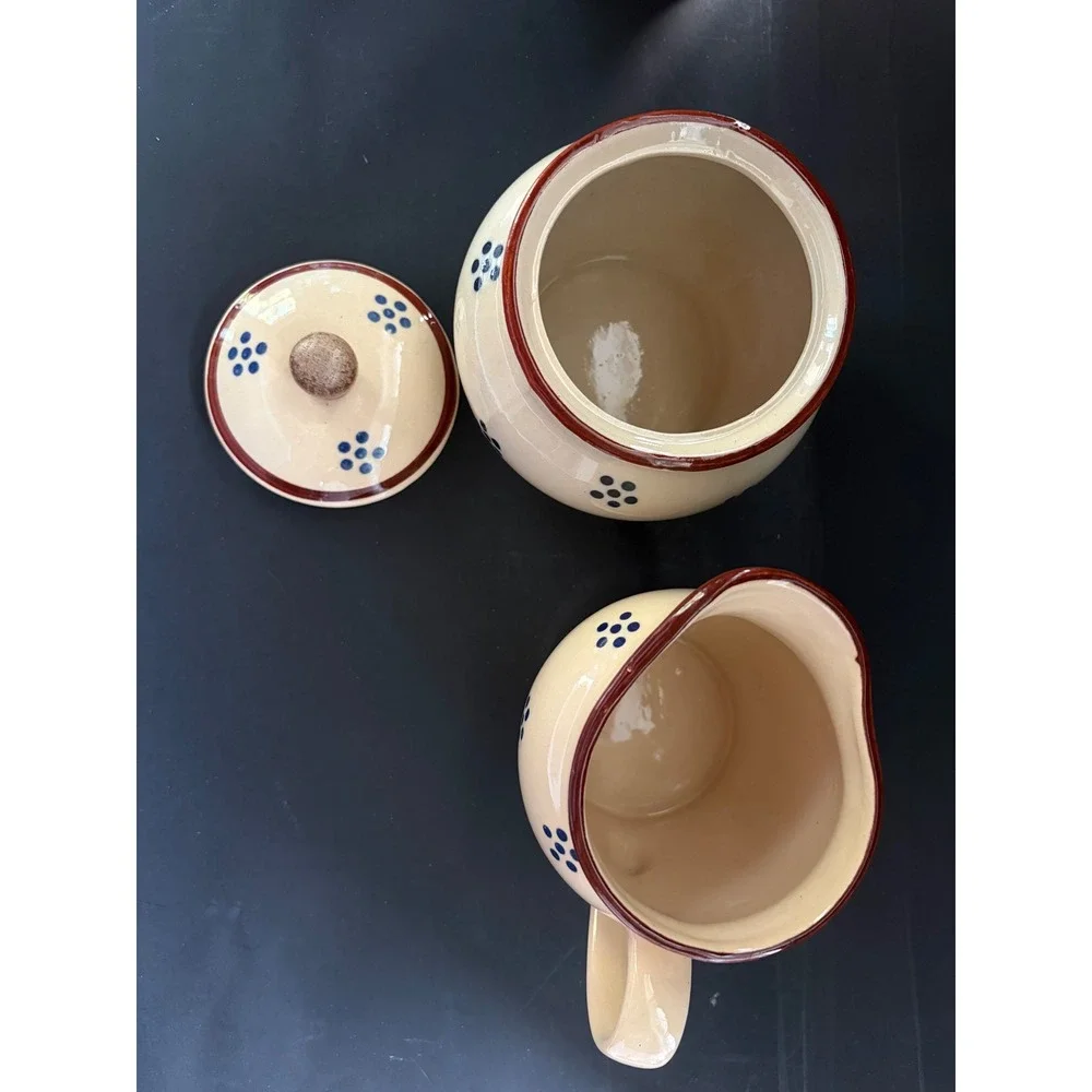 Gailstun Sutton Stoneware Tea Set Cream Blue Floral Teapot Mugs Sugar Creamer